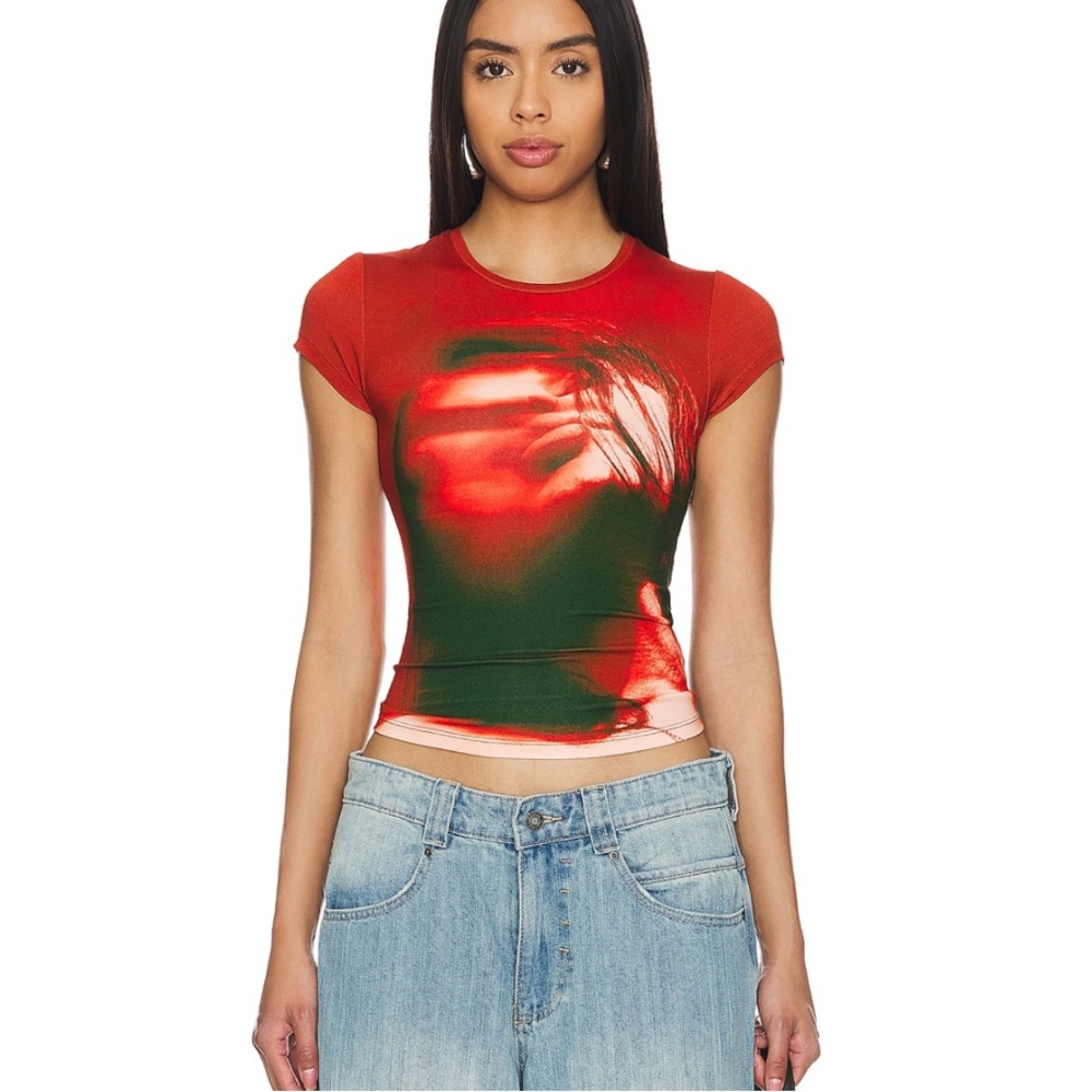 Jaded London Red and Green Cap Sleeve Crop Tee